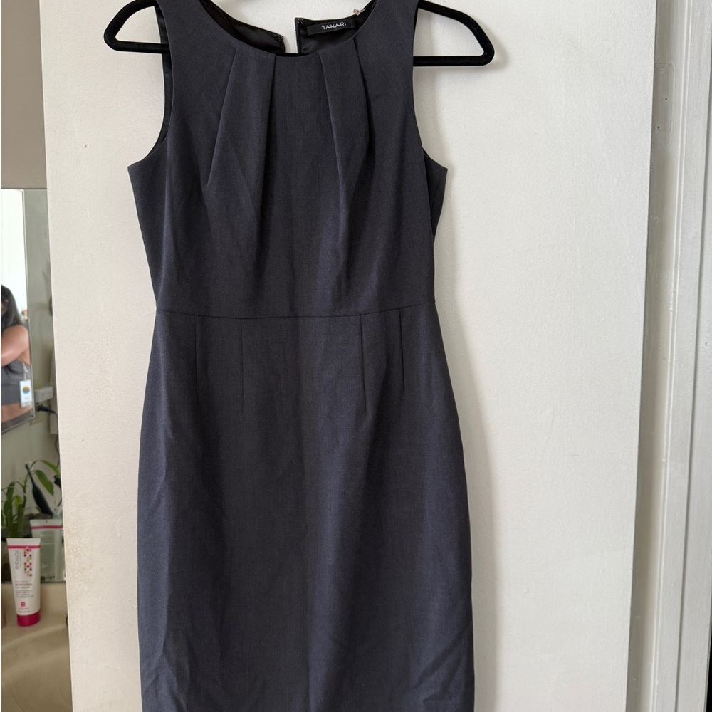 Tahari Women’s Gray Pleated Sheath Dress